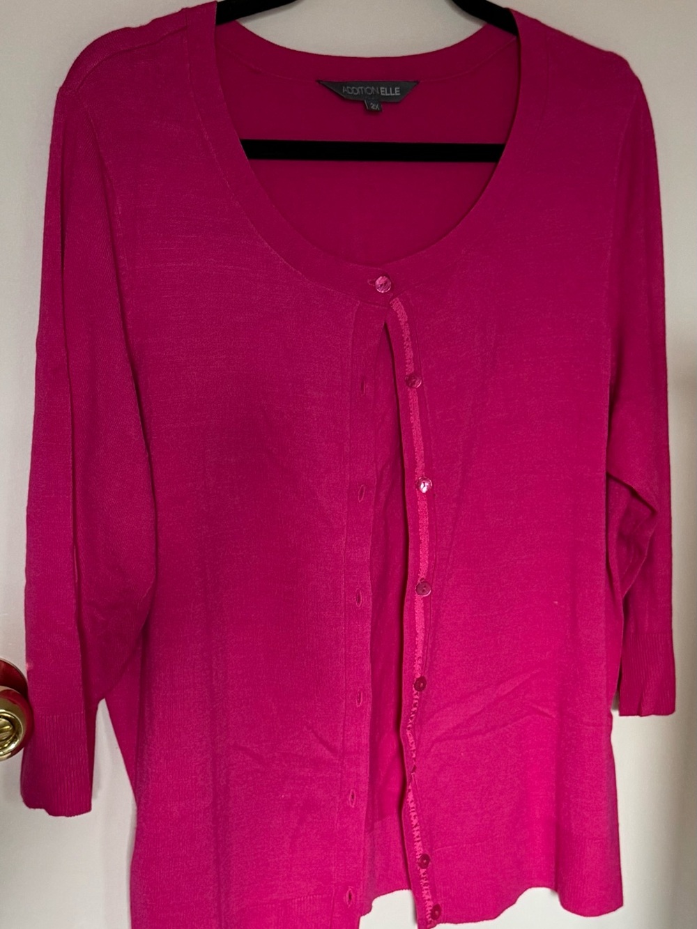 Addition Elle Bright Fuchsia Button-Front Cardigan 3/4 sleeve